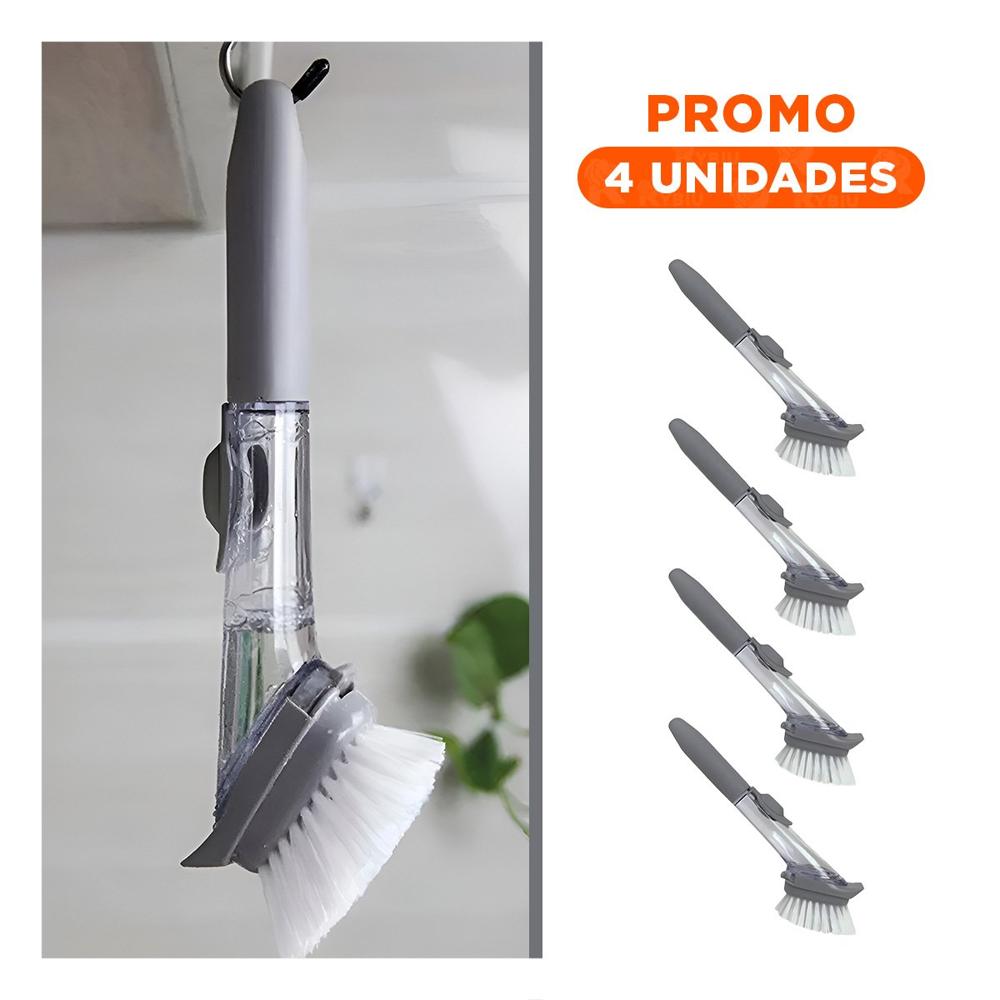 Pack4 Limpia Vajilla de Uso Diario Color Plomo con Deposito para Jabon Liquido