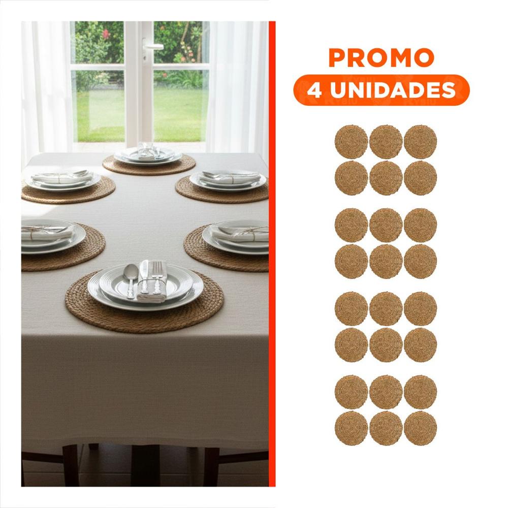 Pack4 Estilo 6 Platos  Tejidos Caqui 38cm para Comedor y Cocina Moderna