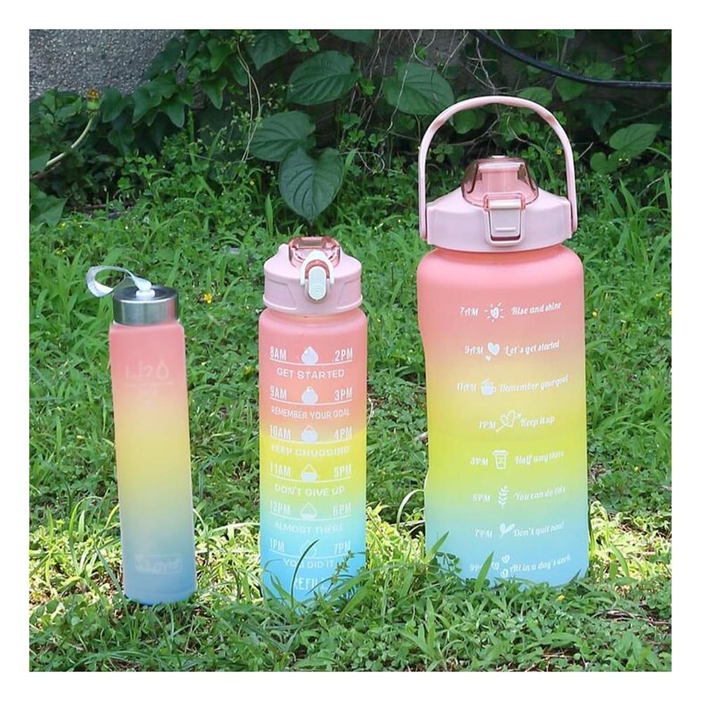 Botellas de Hidratacion Set de 3 Rosado con Tapa y Formato 2 L 1 L y 300 Ml YLigas Regalo