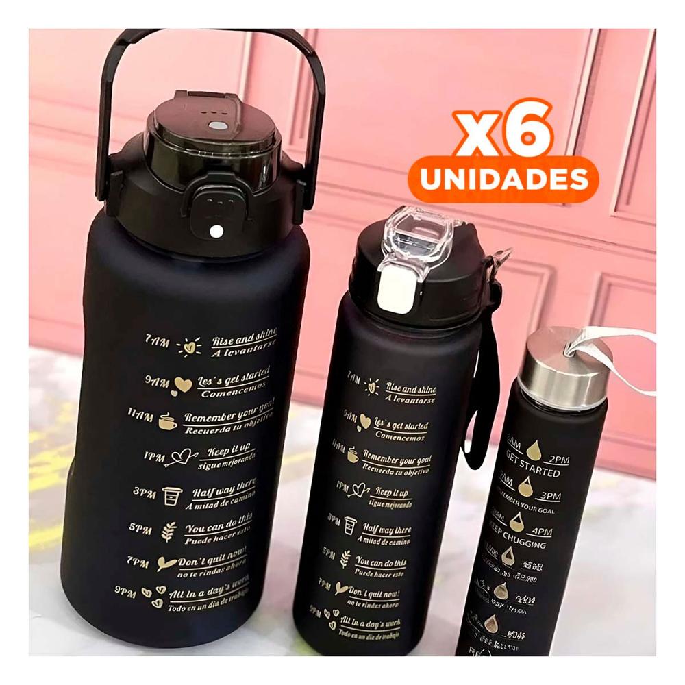 Pack6 Cantimploras en Negro con Capacidad 2 L 1 L y 300 Ml en Set de 3