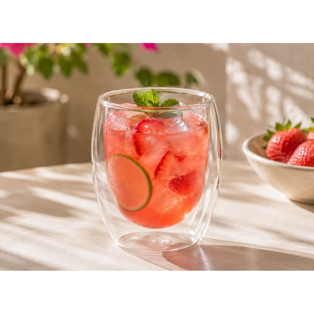 4 Vasos de Vidrio Borosilicato Doble Fondo 340 ml para Bebidas Frías y Calientes