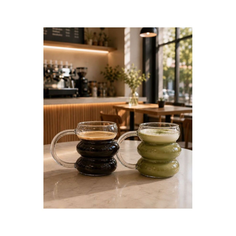6 TAZAS ONDULADOS CON ASA DE 450 ML DE VIDRIO BOROSILICATO
