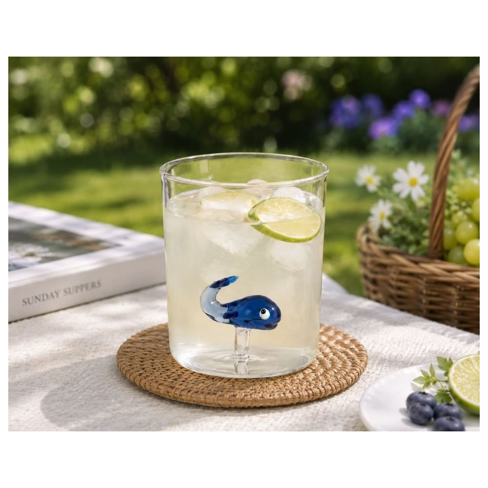 Set 2 Vasos Ballena 3D Vidrio Borosilicato 350 ml
