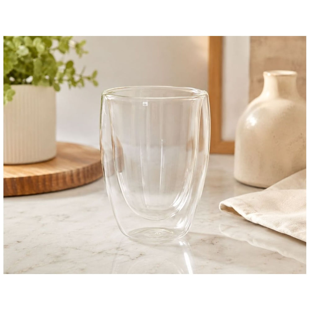 4 Vasos Premium Doble Fondo 450 ml de Vidrio Borosilicato Resistente al Calor
