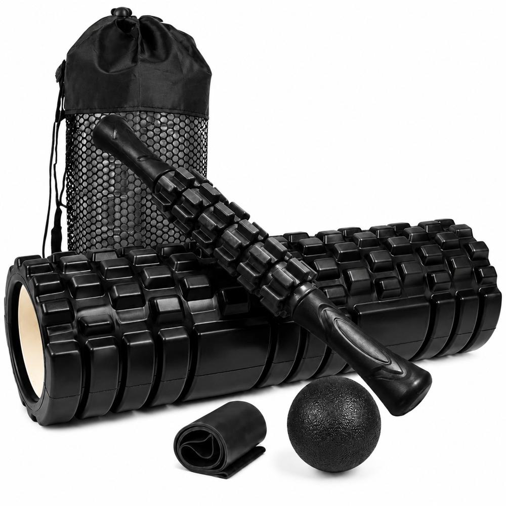 Foam Roller 45 Cm 4 En 1 Rodillo Maso Banda Bola De Masaje Negro