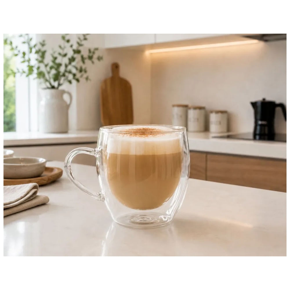 2 Tazas Doble Fondo de Vidrio Borosilicato 300 ML