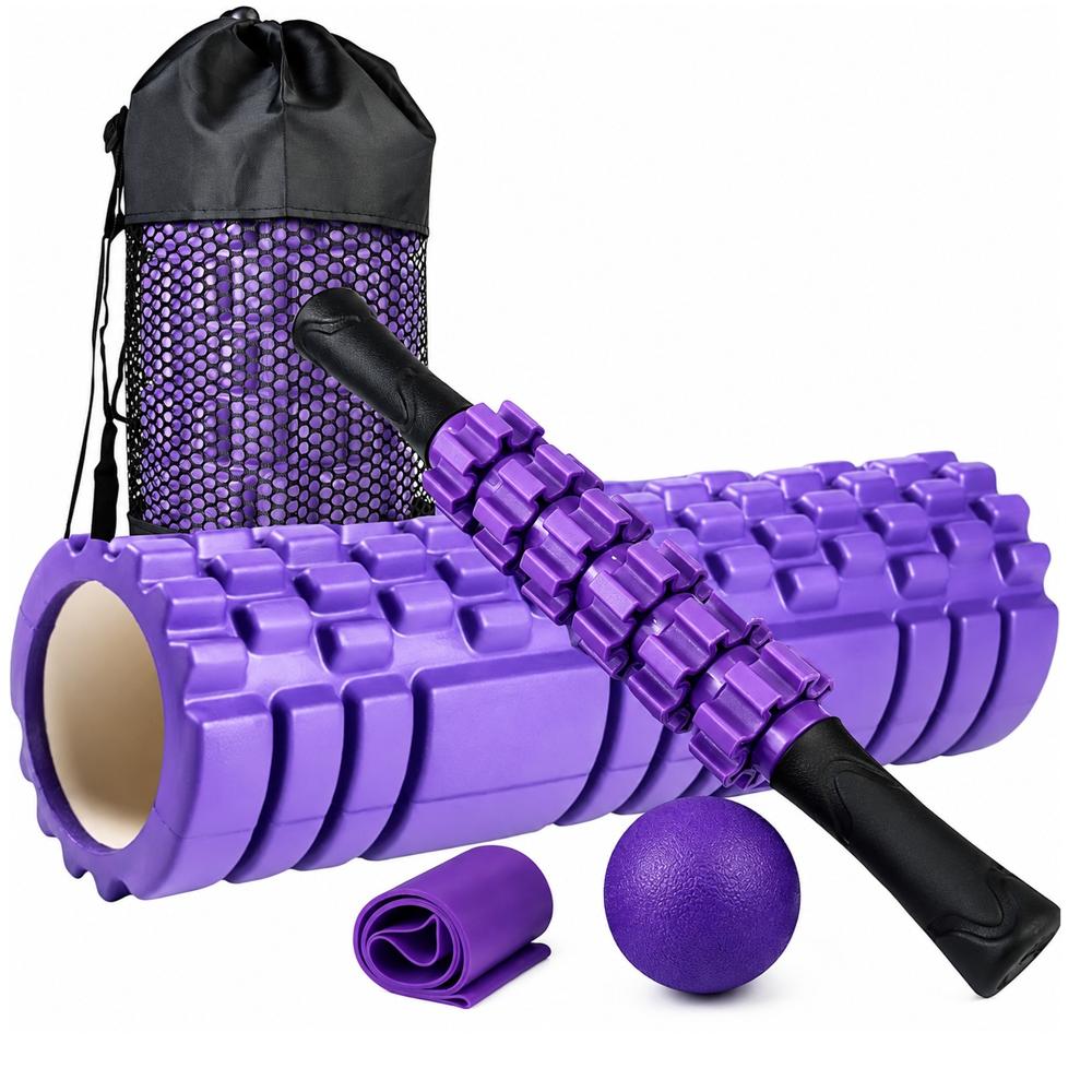 Foam Roller 45 Cm 4 En 1 Rodillo Maso Banda Bola De Masaje Morado