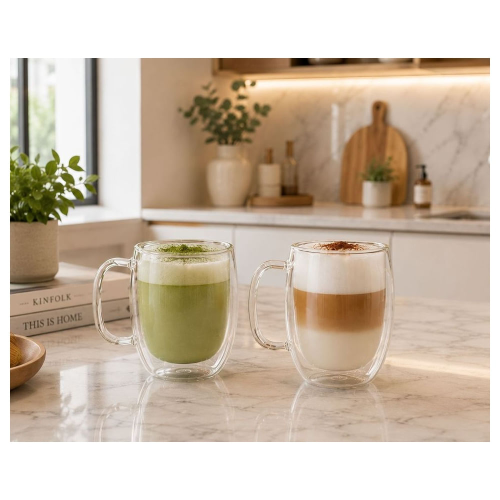Ser x 2 Tazas Doble Fondo Vidrio Borosilicato Premium 400ML