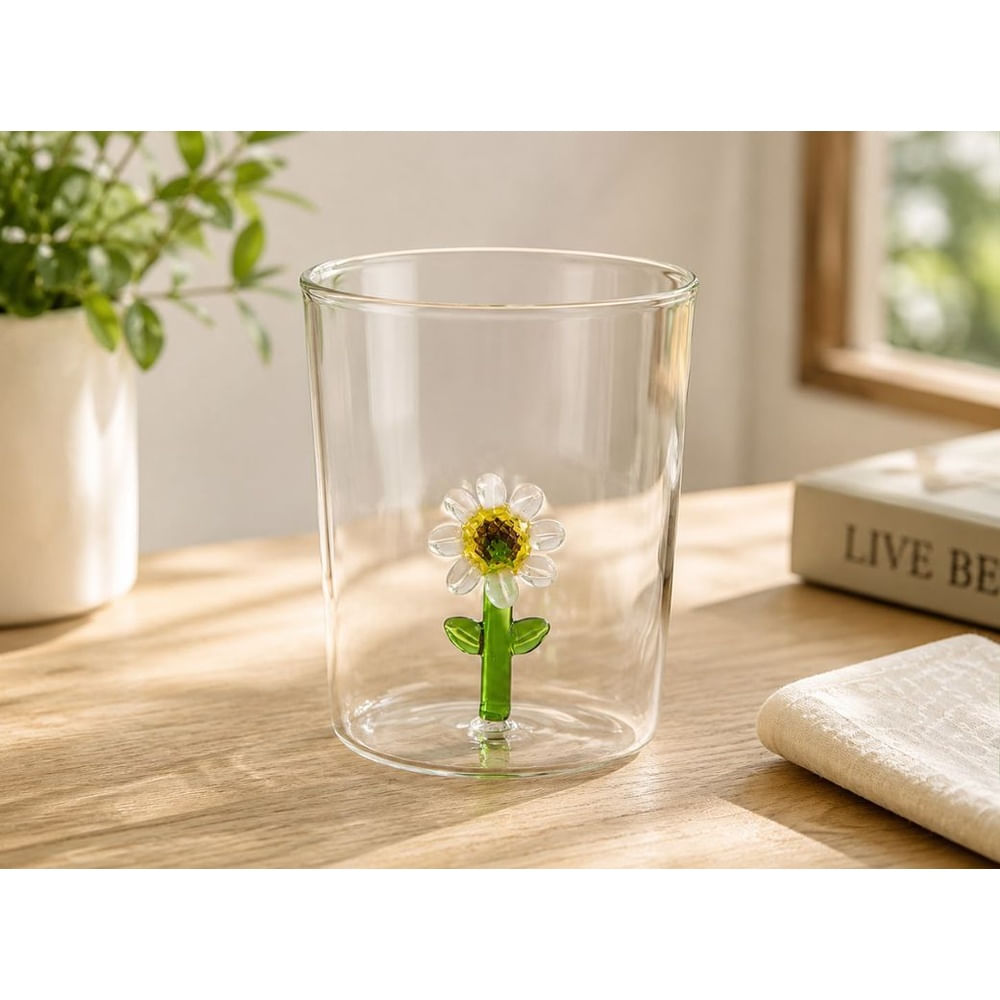 Vaso de Vidrio Borosilicato 3D Girasol Interior 350 ml