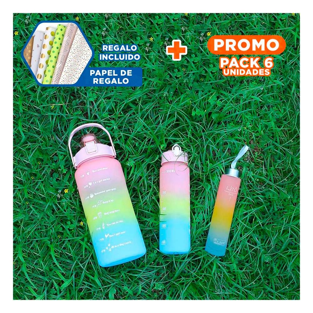 Pack6 Cantimploras Rosado con Volumen 2 L 1 L y 300 Ml y Tapa Resistente YPapel Regalo
