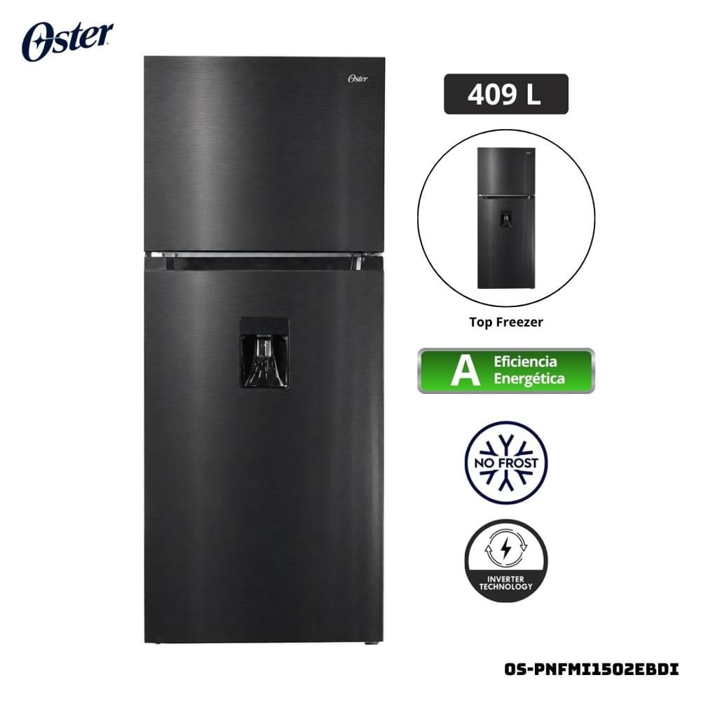 REFRIGERADORA OSTER 409 L TOP FREEZER NEGRO - OS-PNFMI1502EBDI