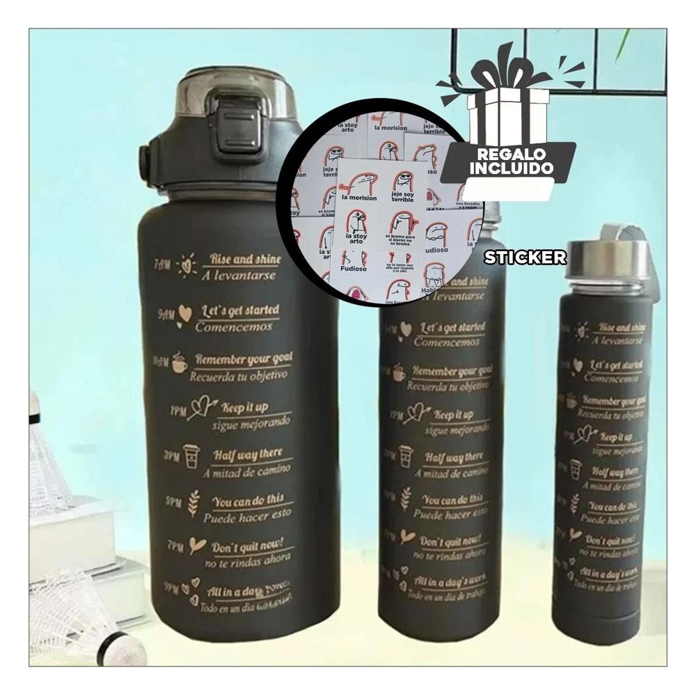 Botellas de Hidratacion con 2 L 1 L y 300 Ml en Negro para Uso Diario Activo YRegalo Sticker