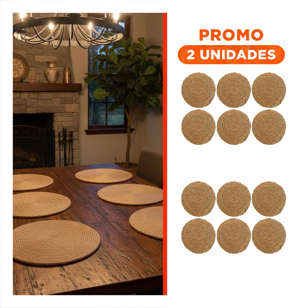 Pack2 Diseno 6 Platos Individuales Tejidos Caqui 38cm Modernos y Estilos Y Regalo Sticker