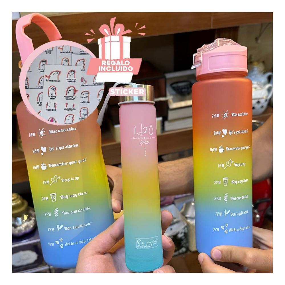 Botellas de Hidratacion con 2 L 1 L y 300 Ml en Rosado para Uso Diario Activo YRegalo Sticker