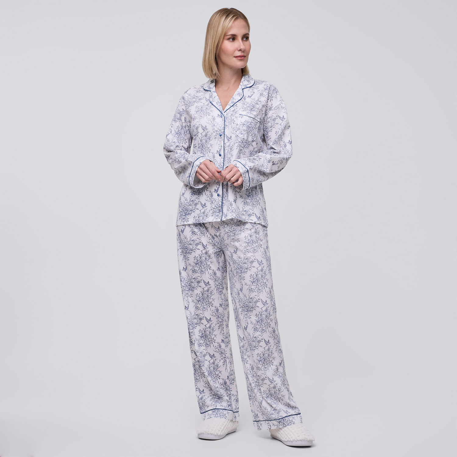 Pijama Mujer Camisera Print Zafin Manga Larga Ecru Talla M