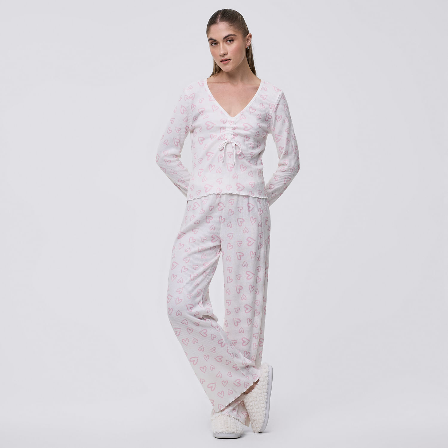 Pijama Mujer Lazo Rib Hypnotic Manga Larga Ecru Talla M
