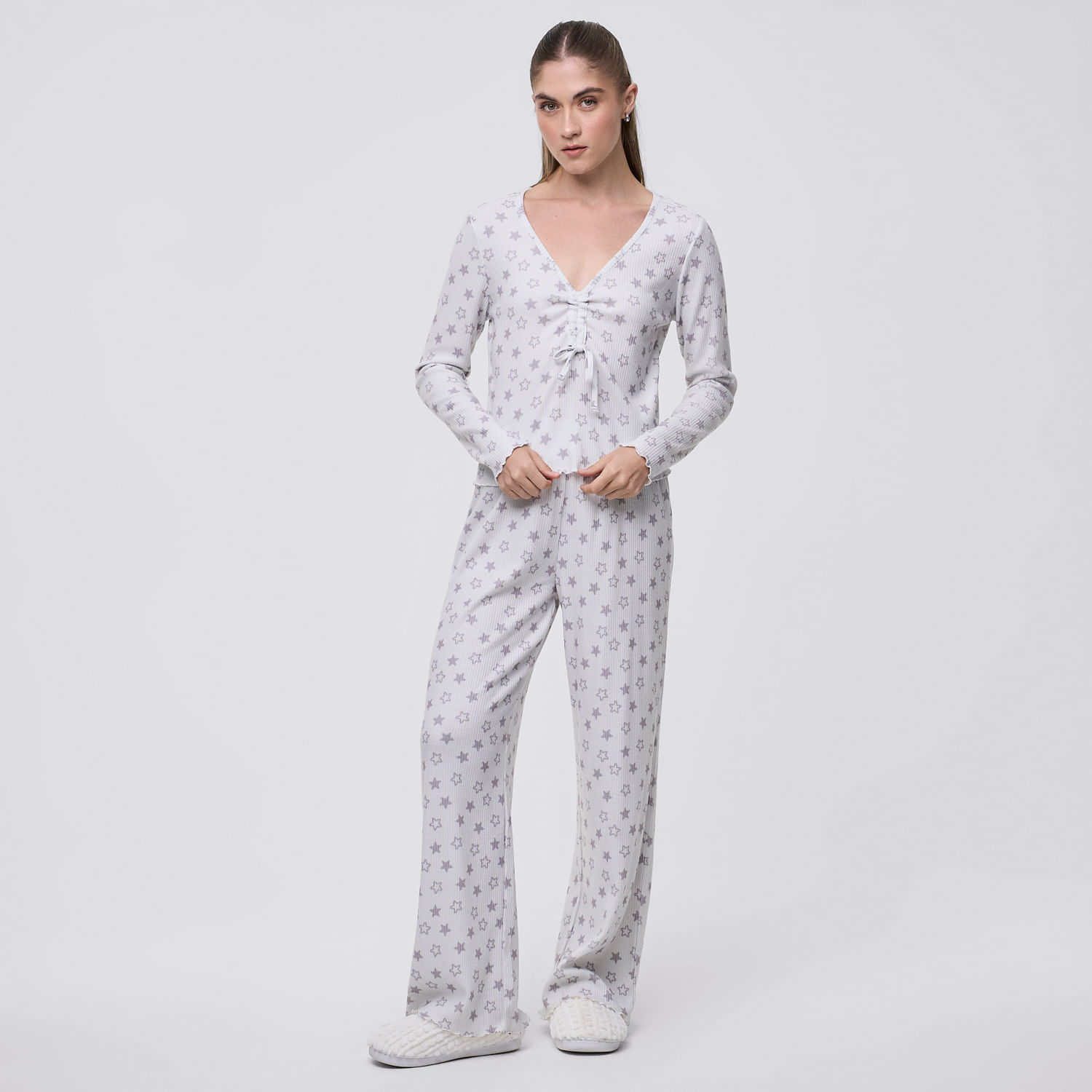 Pijama Mujer Lazo Rib Hypnotic Manga Larga Gris Talla Xl