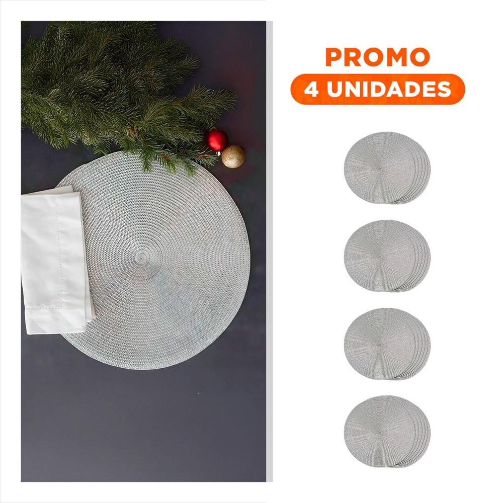 Pack4 Mantel de Mesa Circular Boho Plomo Estilo Natural