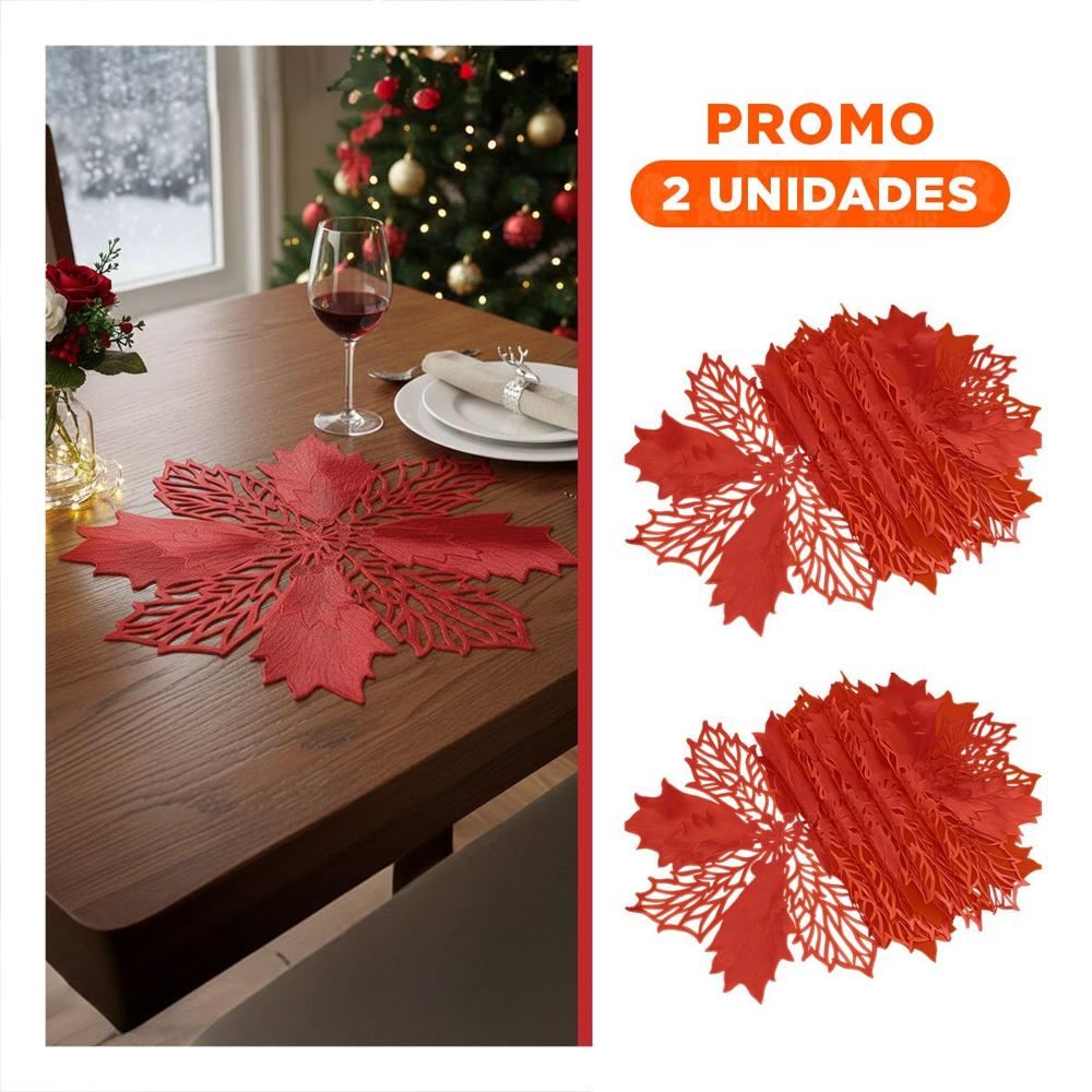Pack2 Juego Textil 6 Individuales Flor de Pina Rojo 42x42 cm Estilo Festivo Y Regalo Sticker