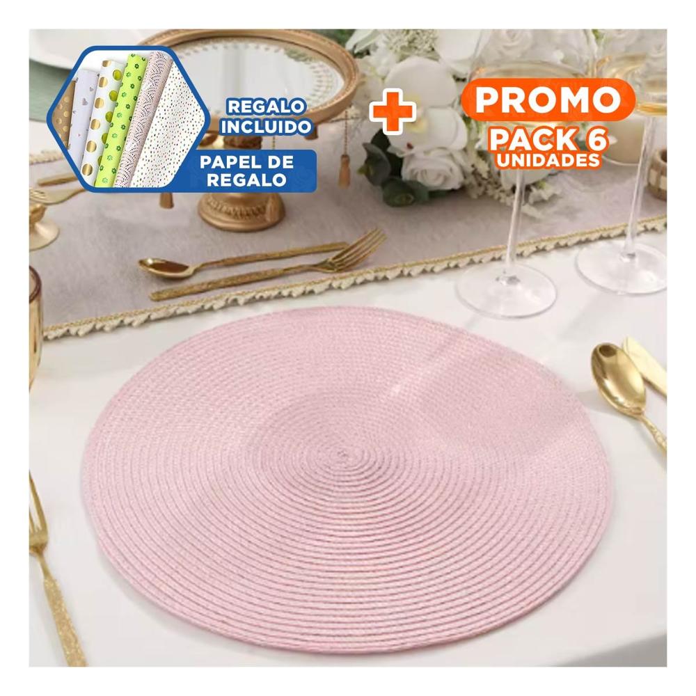 Pack6 Mantel Decorativo Circular Boho Rosado para Hogar y Casa Y Papel Regalo