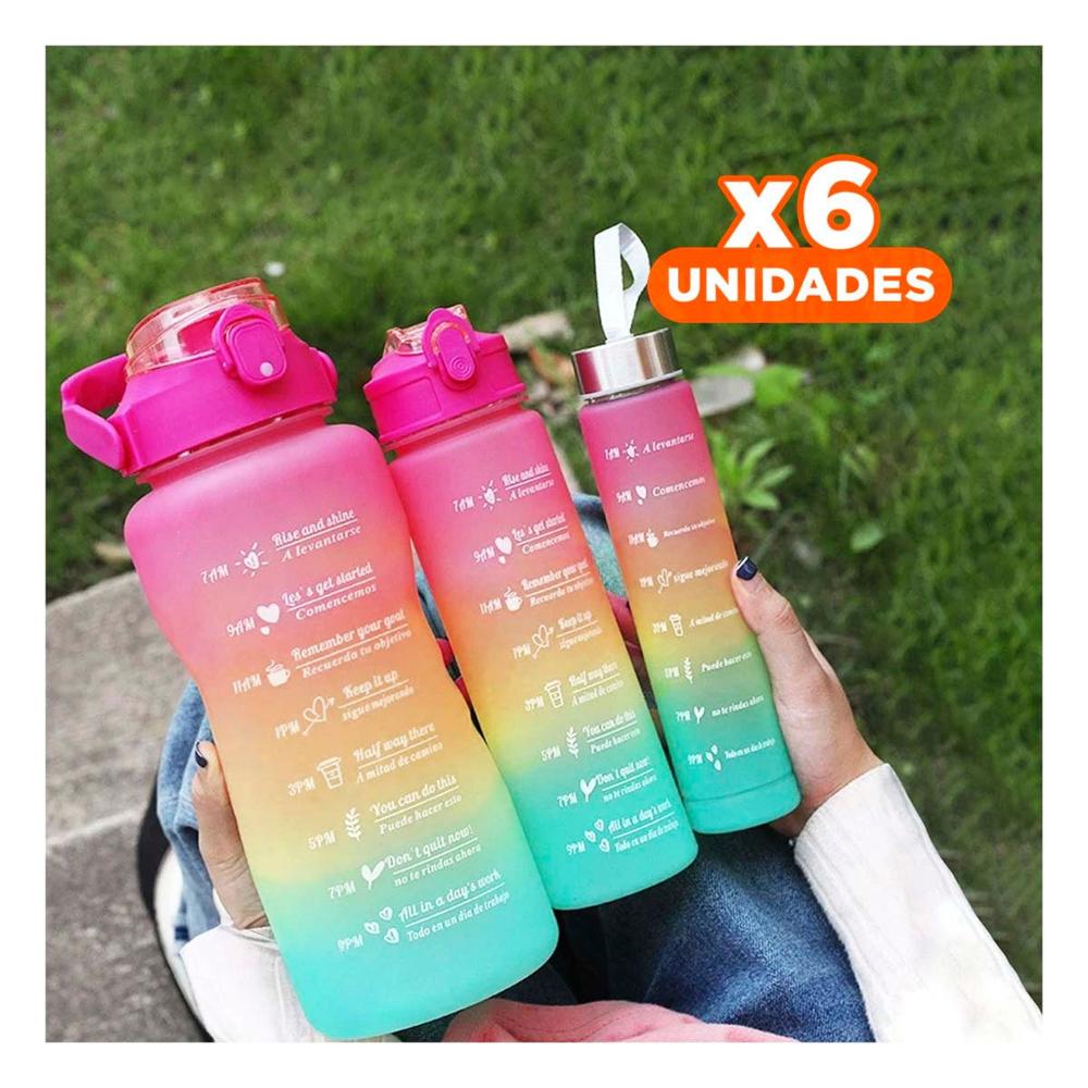Pack6 Cantimploras en Fucsia con 2 L 1 L y 300 Ml para Actividades YRegalo Sticker