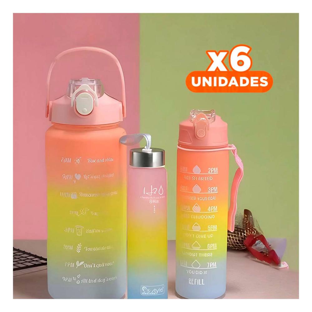 Pack6 Cantimploras en Rosado con 2 L 1 L y 300 Ml para Actividades YRegalo Sticker