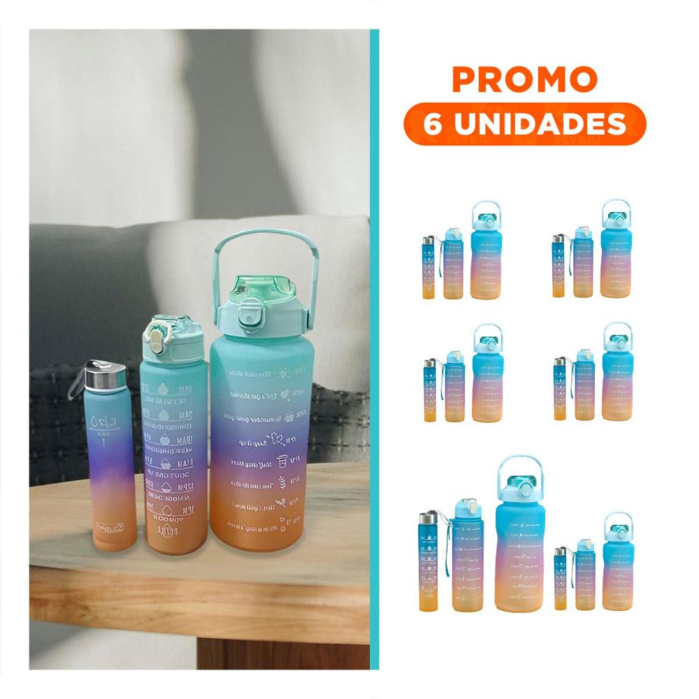 Pack6 Cantimploras en Verde Agua con Capacidad 2 L 1 L y 300 Ml en Set de 3
