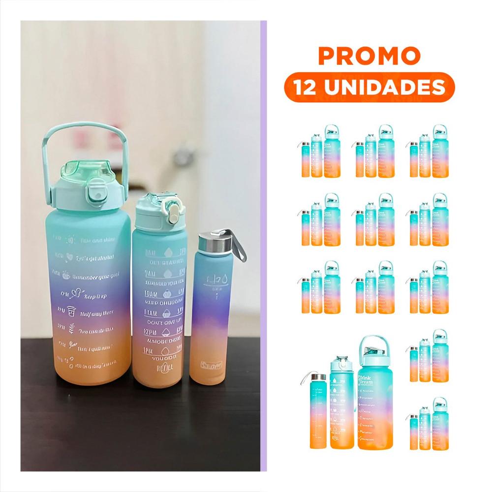 Pack12 Set de 3 Tomatodos Celeste de Plastico con Tapa en 2 L 1 L y 300 Ml YRegalo Sticker