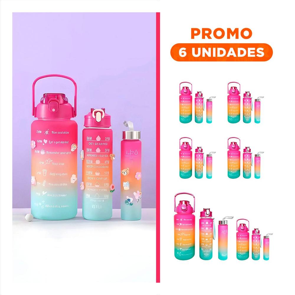 Pack6 Cantimploras en Fucsia con Capacidad 2 L 1 L y 300 Ml en Set de 3