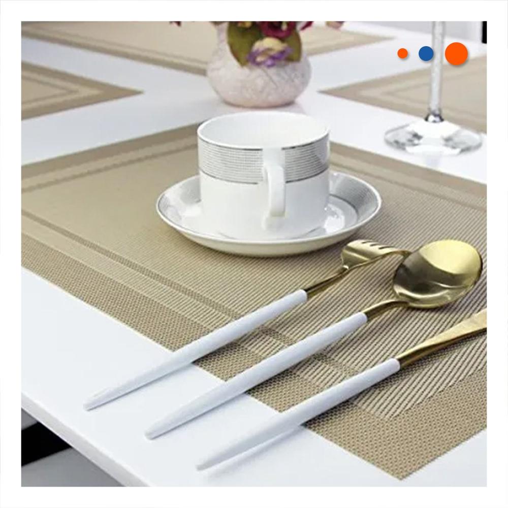 Set de 6 Individuales Rectangulares con Borde Rayas Dorado para Mesa Elegante Y Papel Regalo