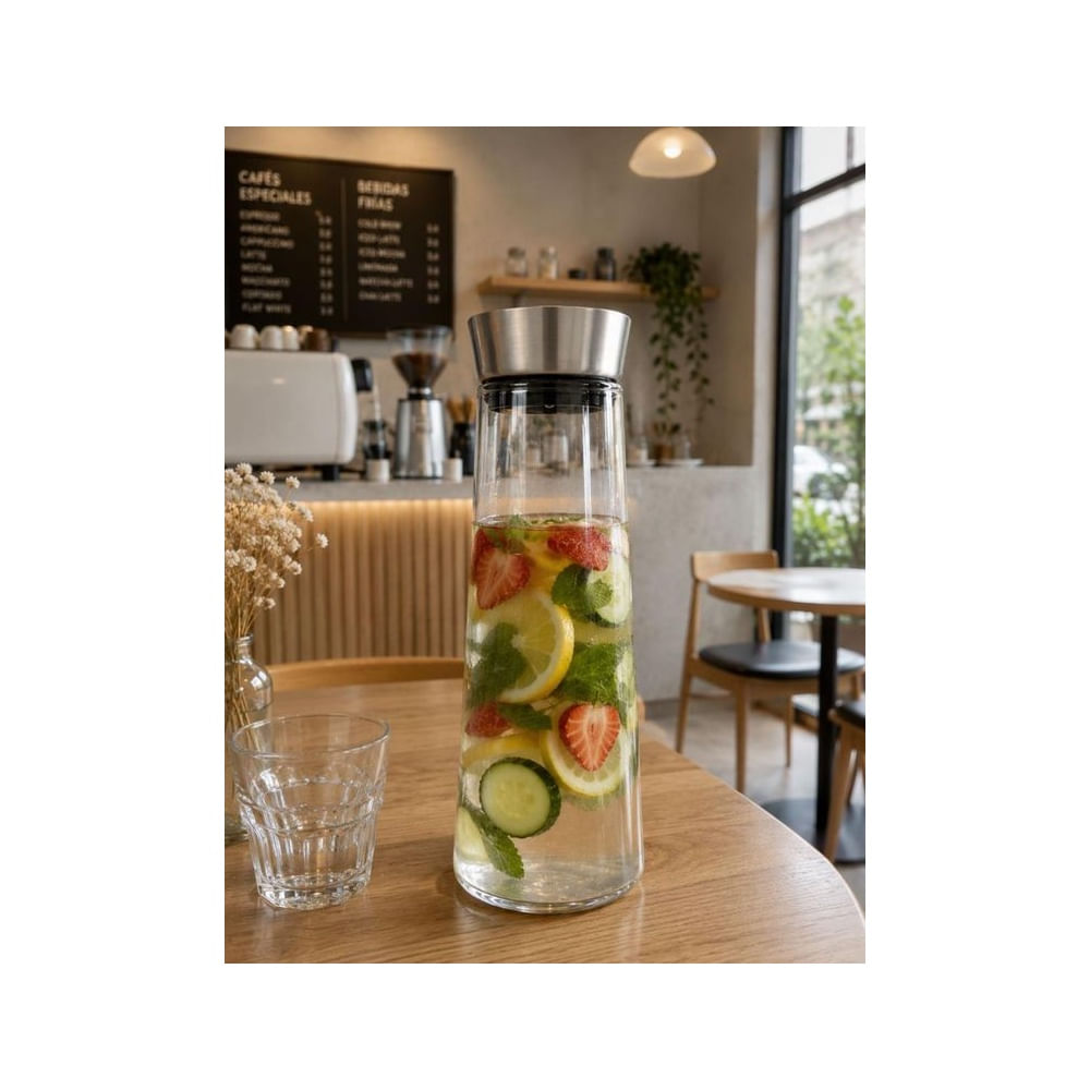 Jarra de Vidrio Borosilicato 1.6L con Tapa de Acero Inoxidable