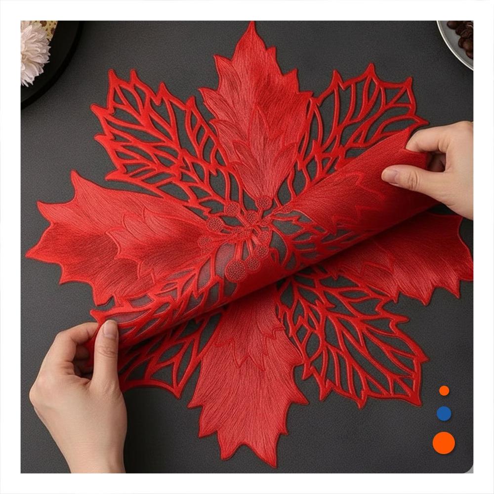 Set Hogar 6 Individuales Flor de Pina Rojo 42x42 cm Decoracion Dorada Ynotas