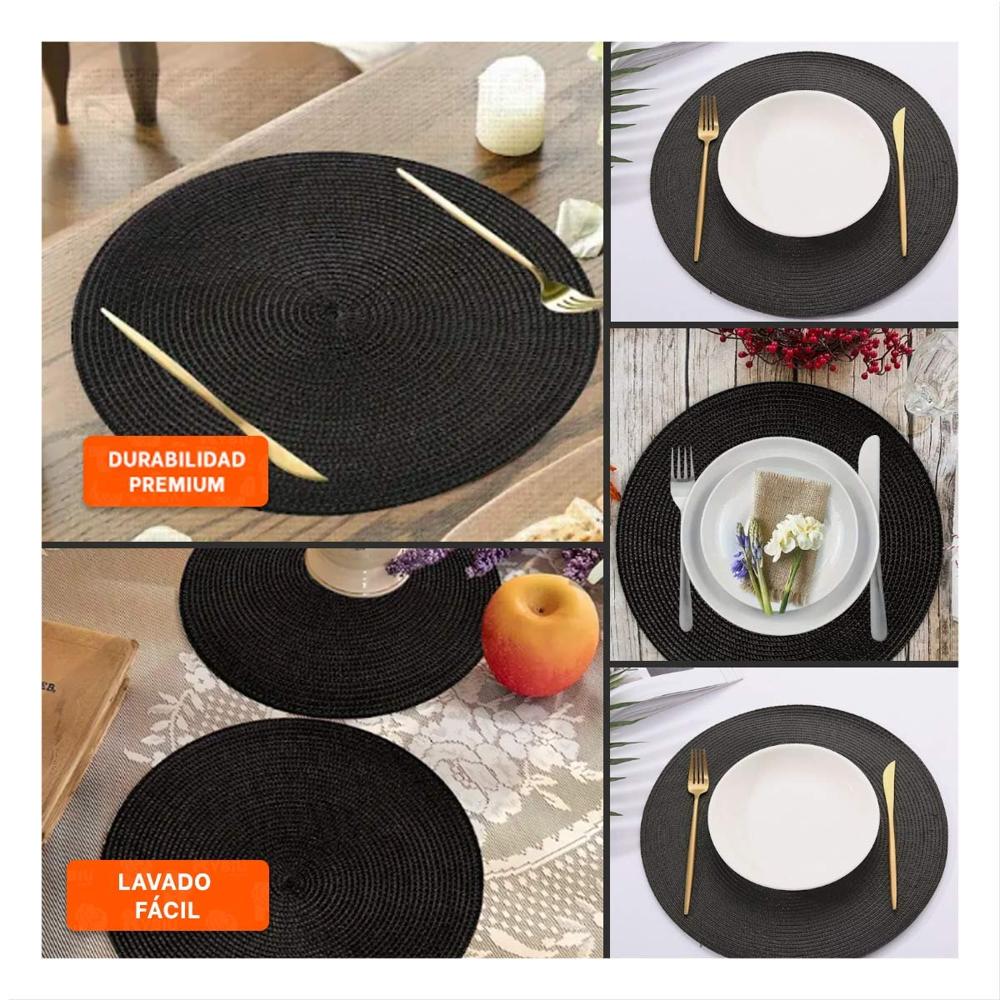 Individual Textil Circular Boho Negro para Comedor Y Ligas Regalo
