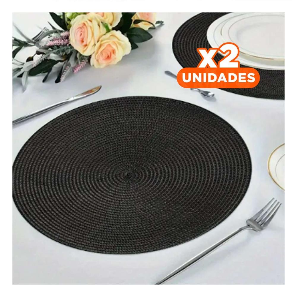 Pack2 Tapete Circular Boho Negro para Decoración de Mesa