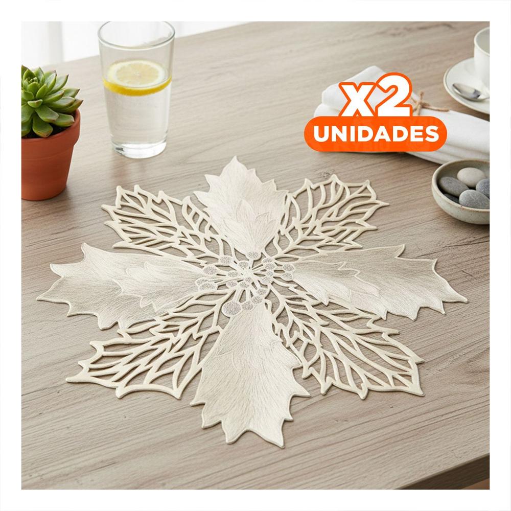 Pack2 Juego para Mesa de 6 Individuales Flor de Pina Dorado 42x42 cm Hogar Y Papel Regalo