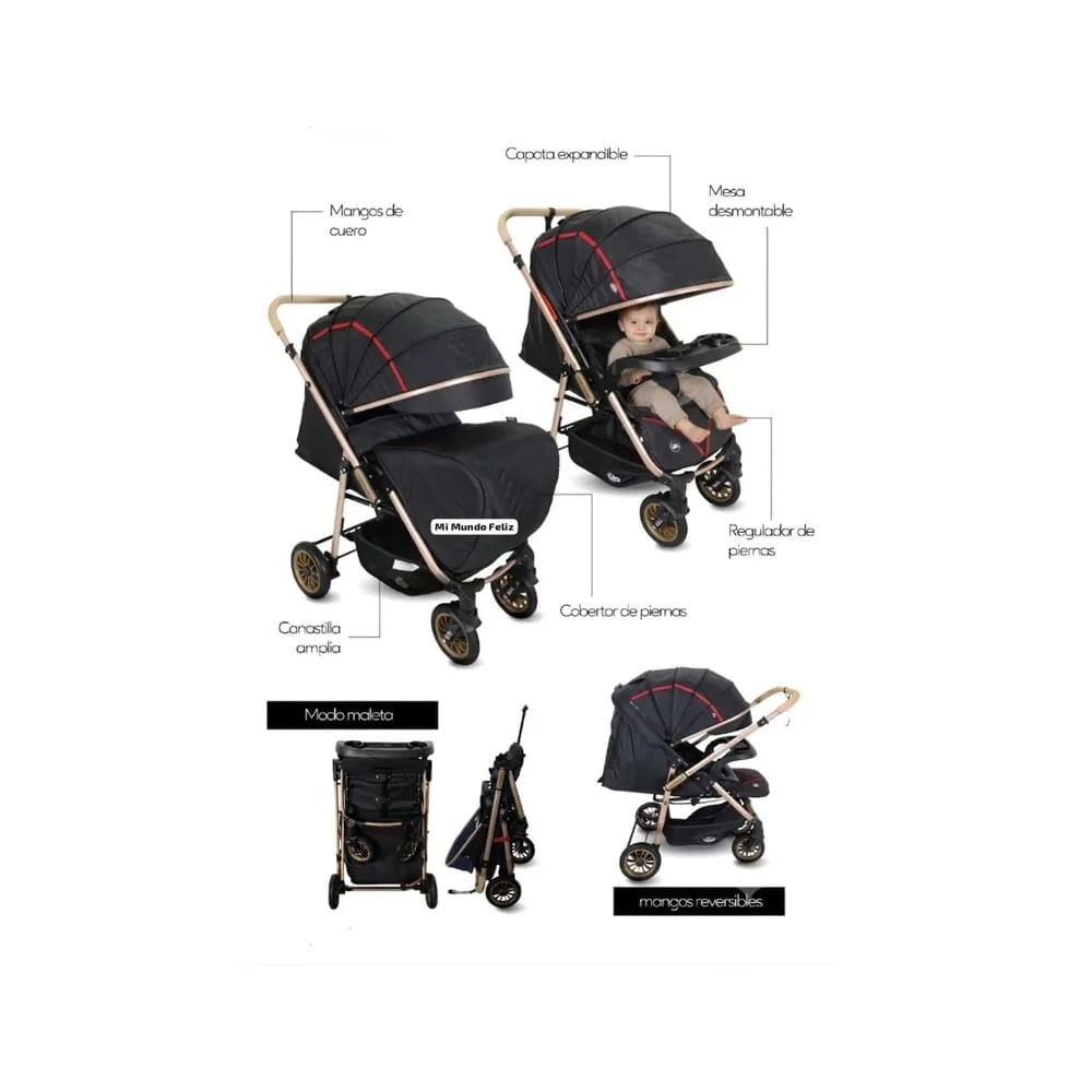 Coche Para Bebe Mango Reversible Dorado Black Negro