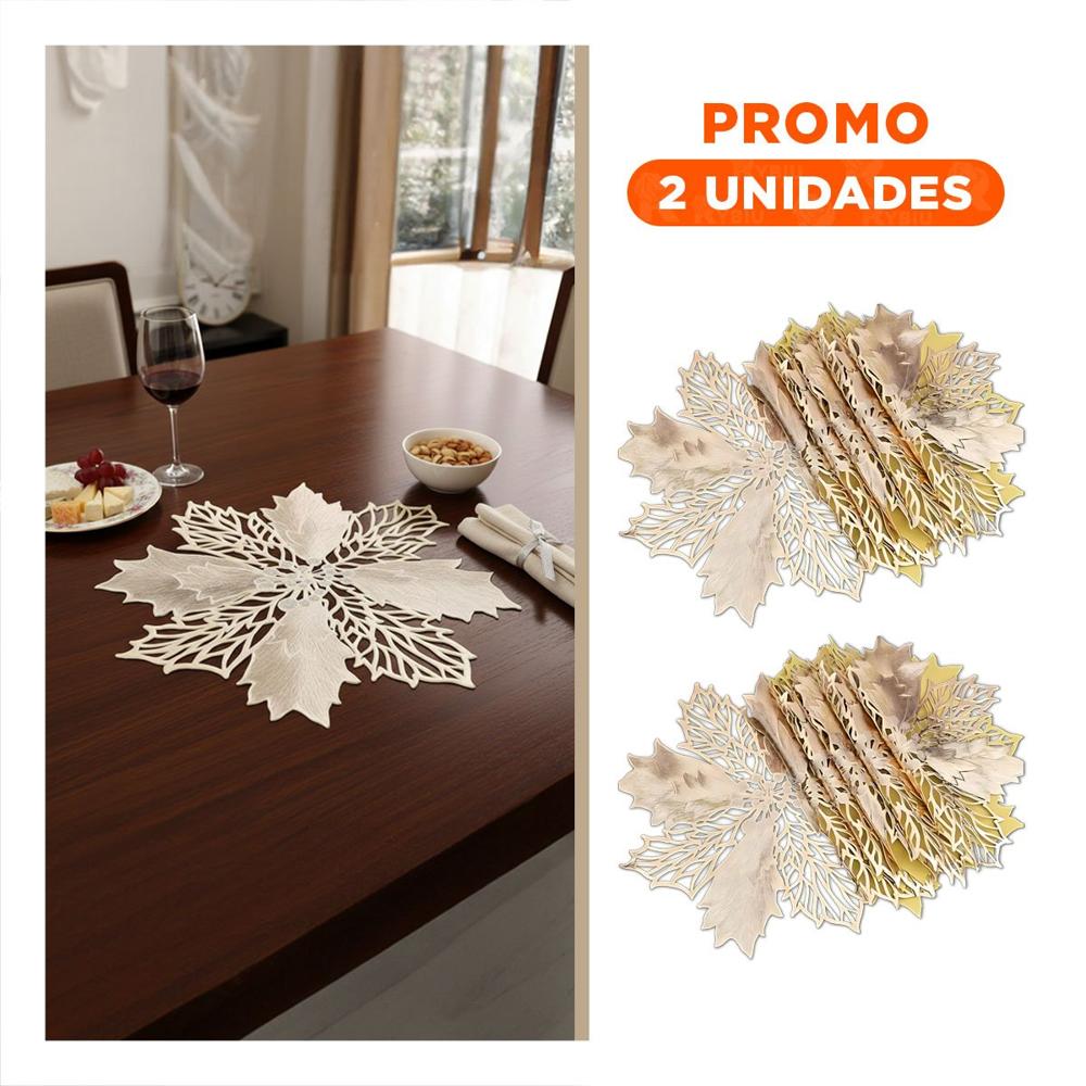Pack2 Juego Textil 6 Individuales Flor de Pina Dorado 42x42 cm Estilo Festivo Y Regalo Sticker