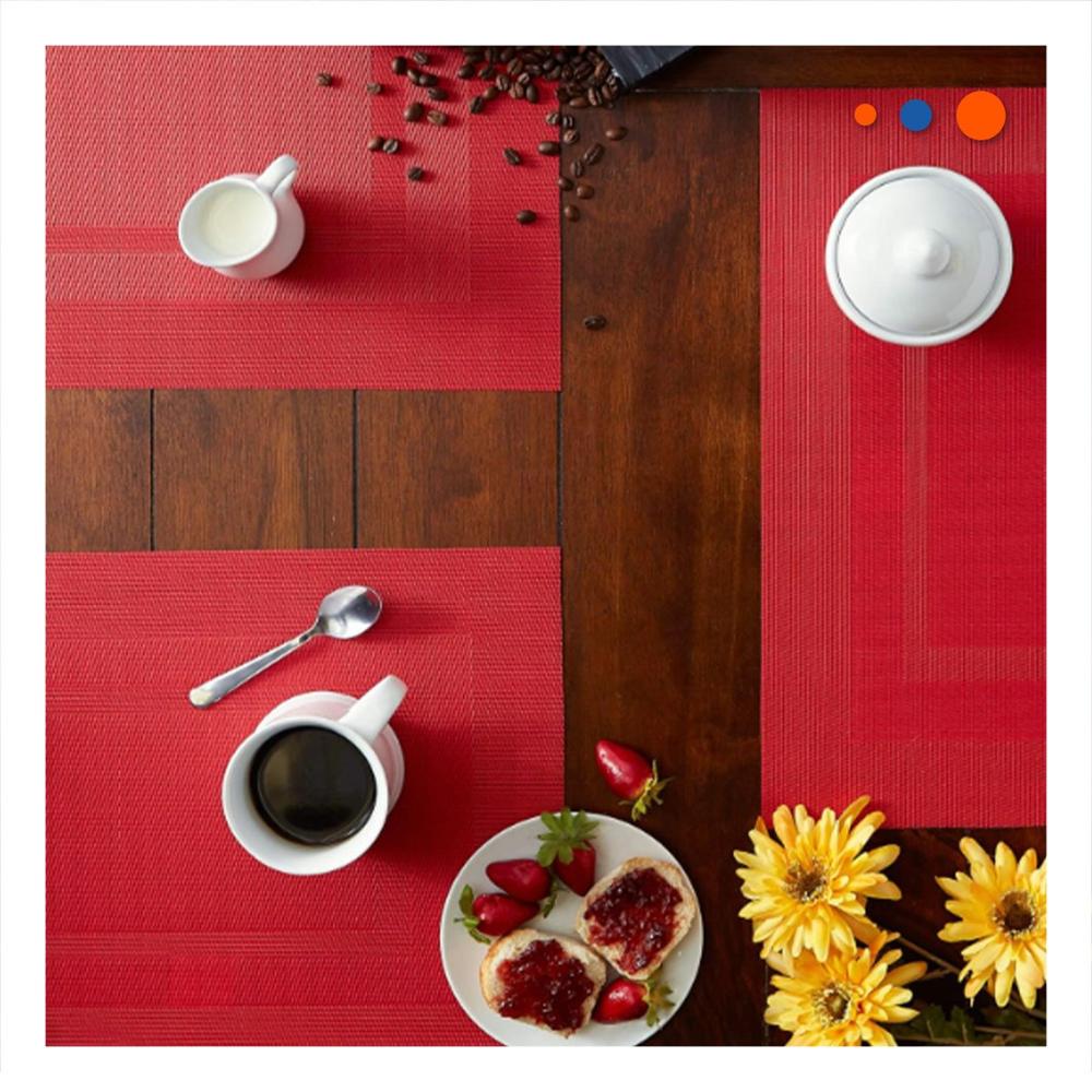 Set de 6 Individuales Rectangulares con Borde Rayas Guinda para Mesa Elegante Y Papel Regalo