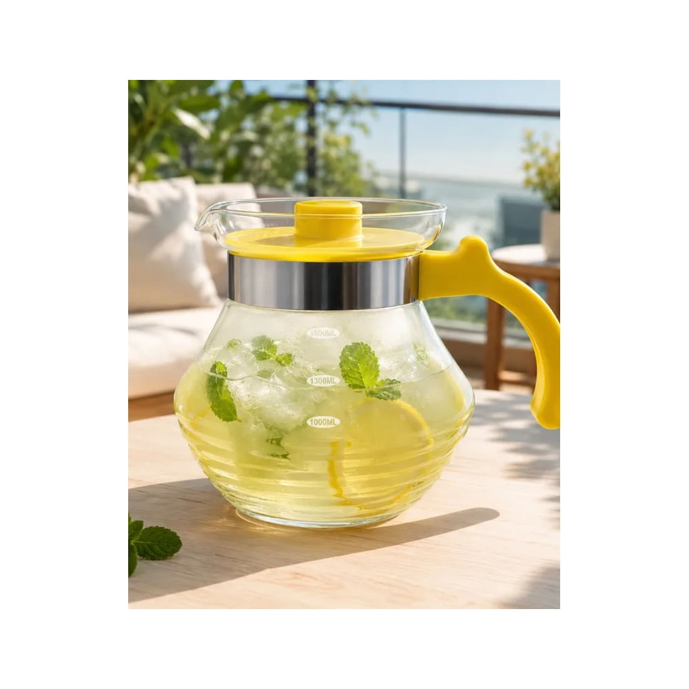 JARRA DE VIDRIO PARA BEBIDAS CALIENTES Y HELADAS 1500ML AMARILLO