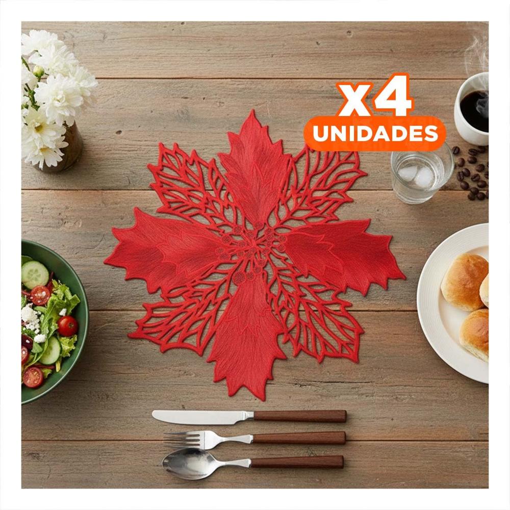 Pack4 Conjunto Decorativo 6 Individuales Flor de Pina Rojo 42x42 cm Hogar Y Regalo Sticker