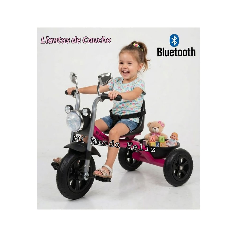 Triciclo para Niños Llantas Anchas Bluetooth Musical Pink