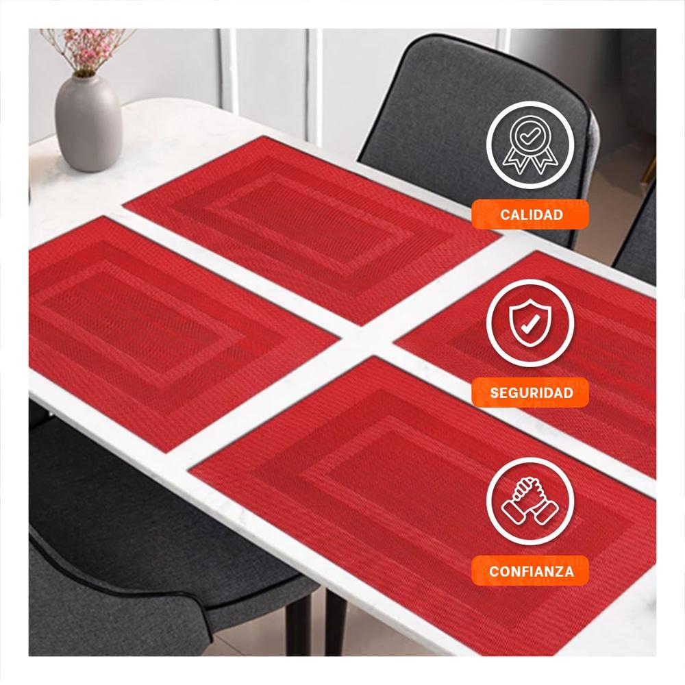 Set 6 Individual Rectangular con Borde Rayas Guinda para Mesa de Comedor Hogar