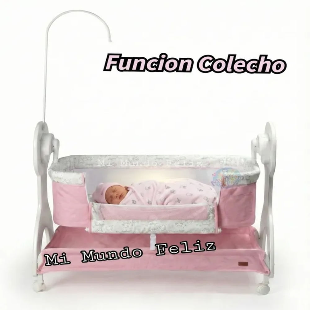 Cuna De Bebe Electrica Mecedora Colecho Rosa Beige natural