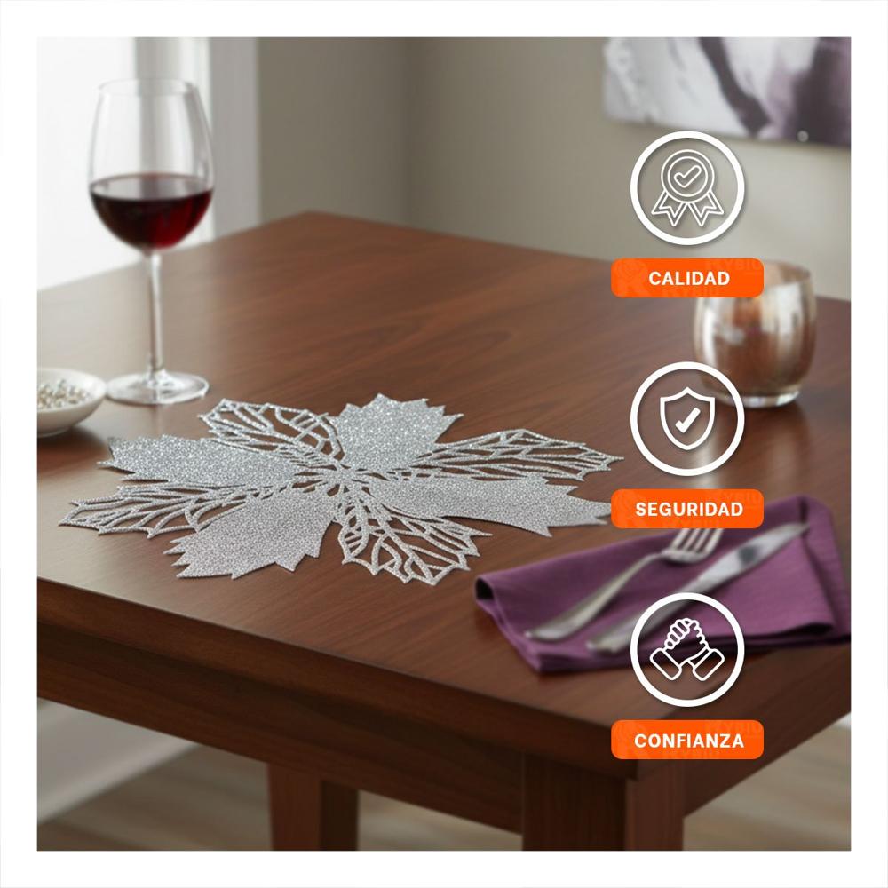 Set de 6 Individuales Flor de Pina Plateado 42x42 cm para Decoracion de Mesa