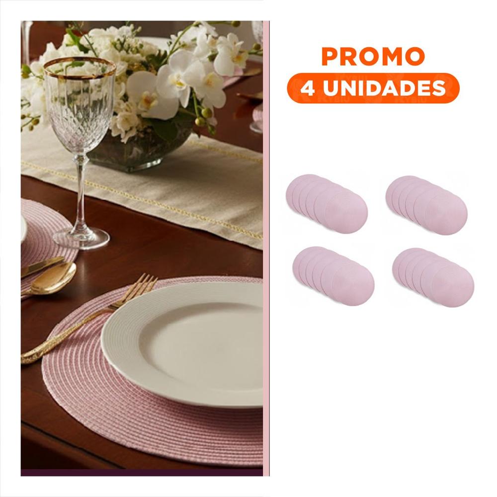 Pack4 Tapete de Mesa Circular Boho Rosado para Comedor