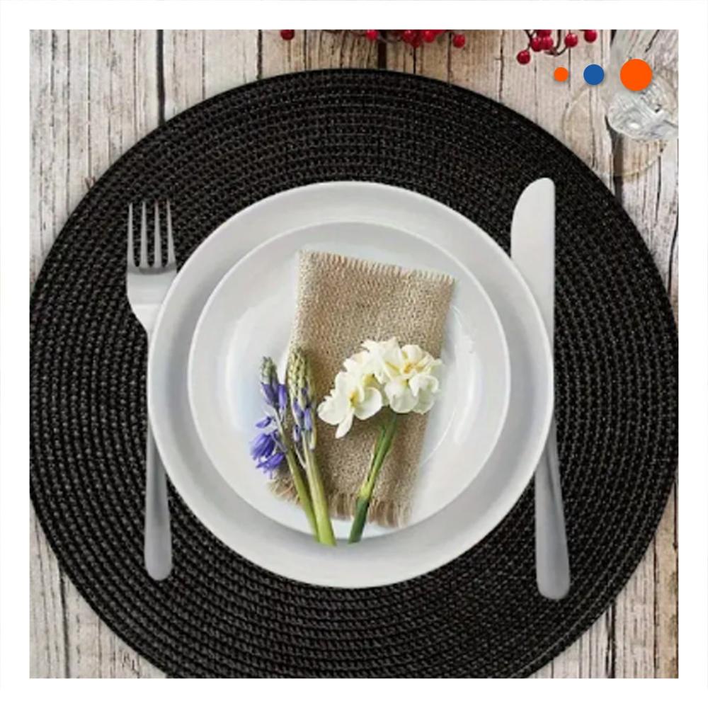 Individual de Mesa Circular Boho Negro Estilo Natural Y Papel Regalo