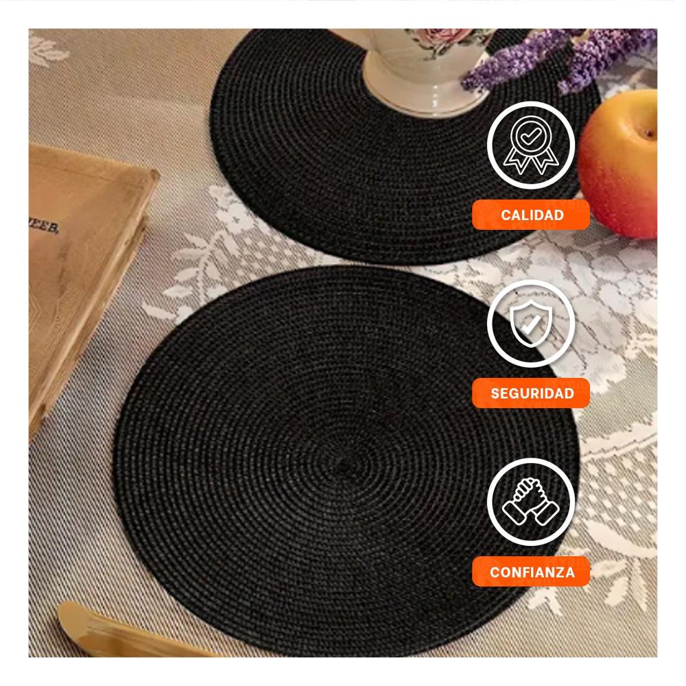 Individual Circular Boho Negro para Decoración de Mesa