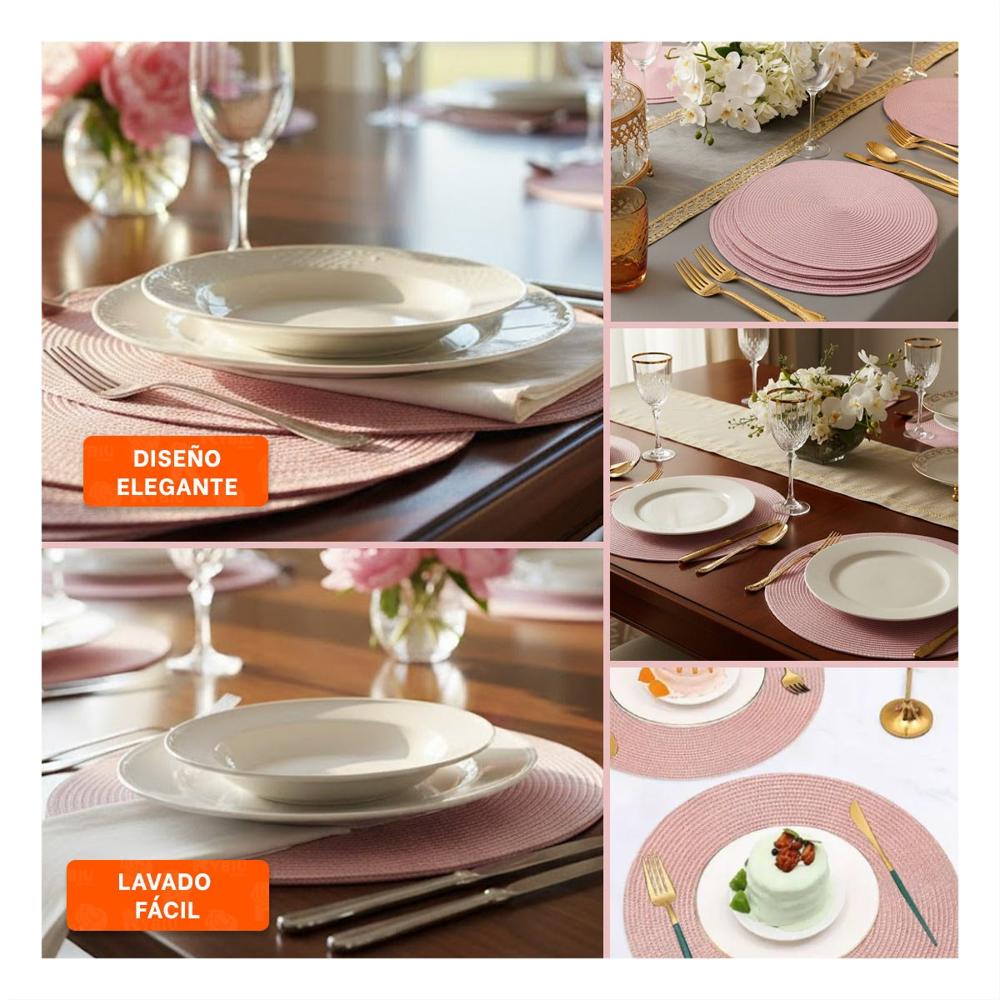 Individual Textil Circular Boho Rosado para Comedor Y Ligas Regalo
