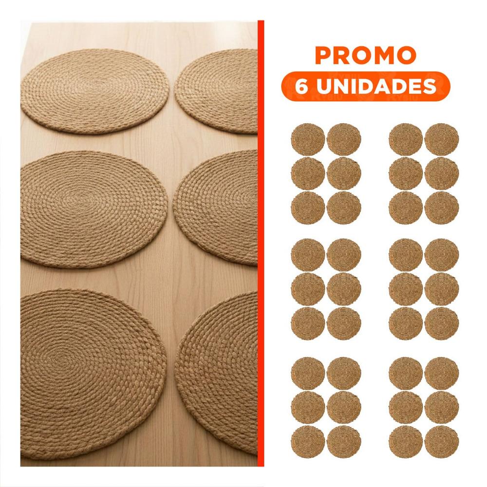 Pack6 Conjunto 6 Platos  Tejidos Caqui 38cm Diseno Elegante y Practico Y Regalo Sticker