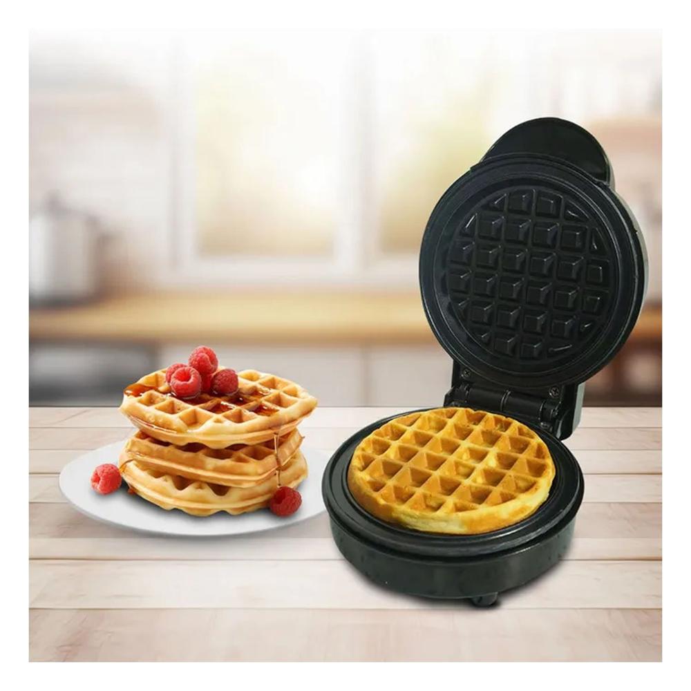 Mini Waflera Circular Negro con Tecnologia para Cocina y Preparacion Facil de Postres Y notas